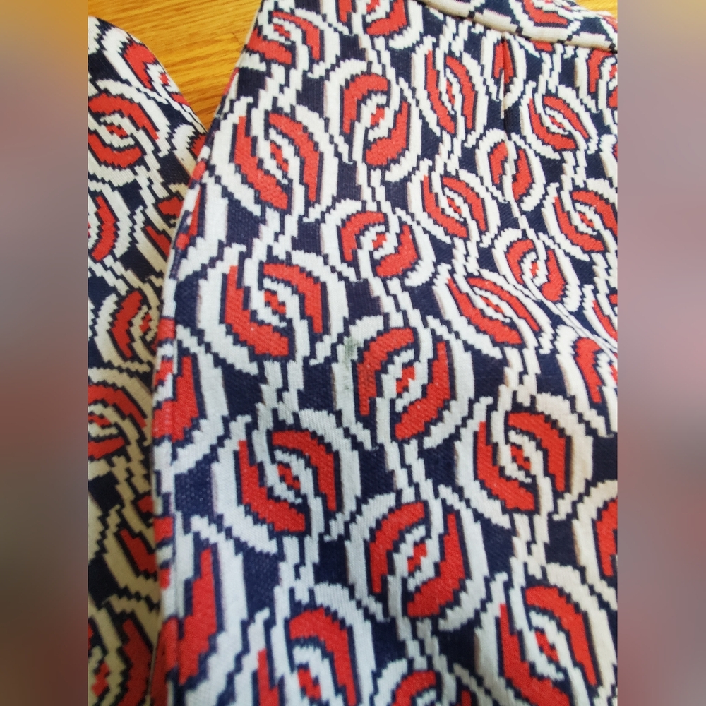 Vintage Red Blue & White Patterned Women's 70s Wide Leg Pants - Picture 9 of 9